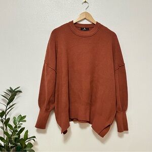 lillusory oversized ribbed crewneck sweater tunic rust burnt orange brick large